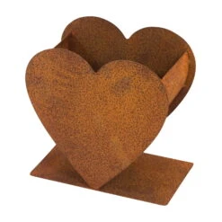 Herz Doppelt Auf Platte, Naturrost, Metall, 15 X 25 X 25 Cm