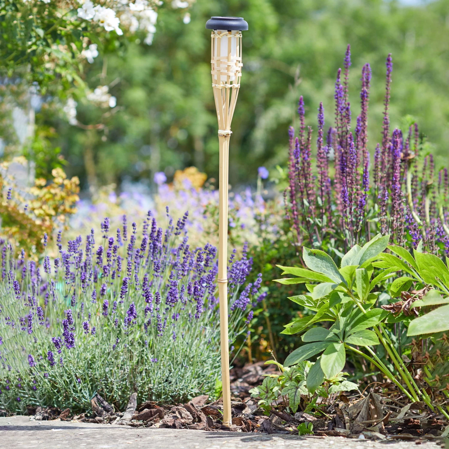 Solar-Bambusfackel Mit Flammeneffekt, Höhe Ca. 90 Cm