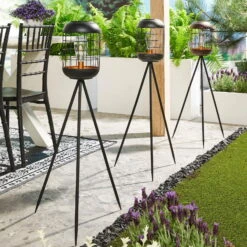 Solarlaterne 'Lighthouse', Schwarz, Metall, Höhe 92 Cm