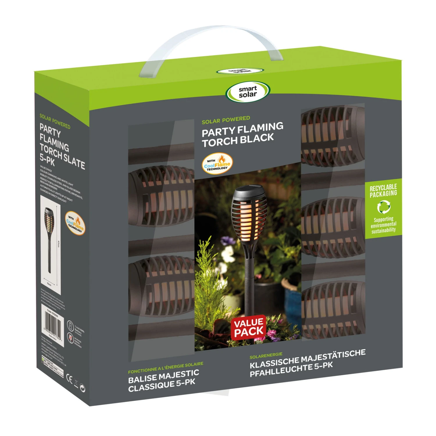 Solar Gartenfackel, 5er-Pack, Schwarz, 47 X 7,4 Cm – Bild 2