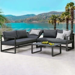 Best Loungeset "Rhodos" 3tlg., Anthrazit, Pflegeleicht, Modern, Bequem